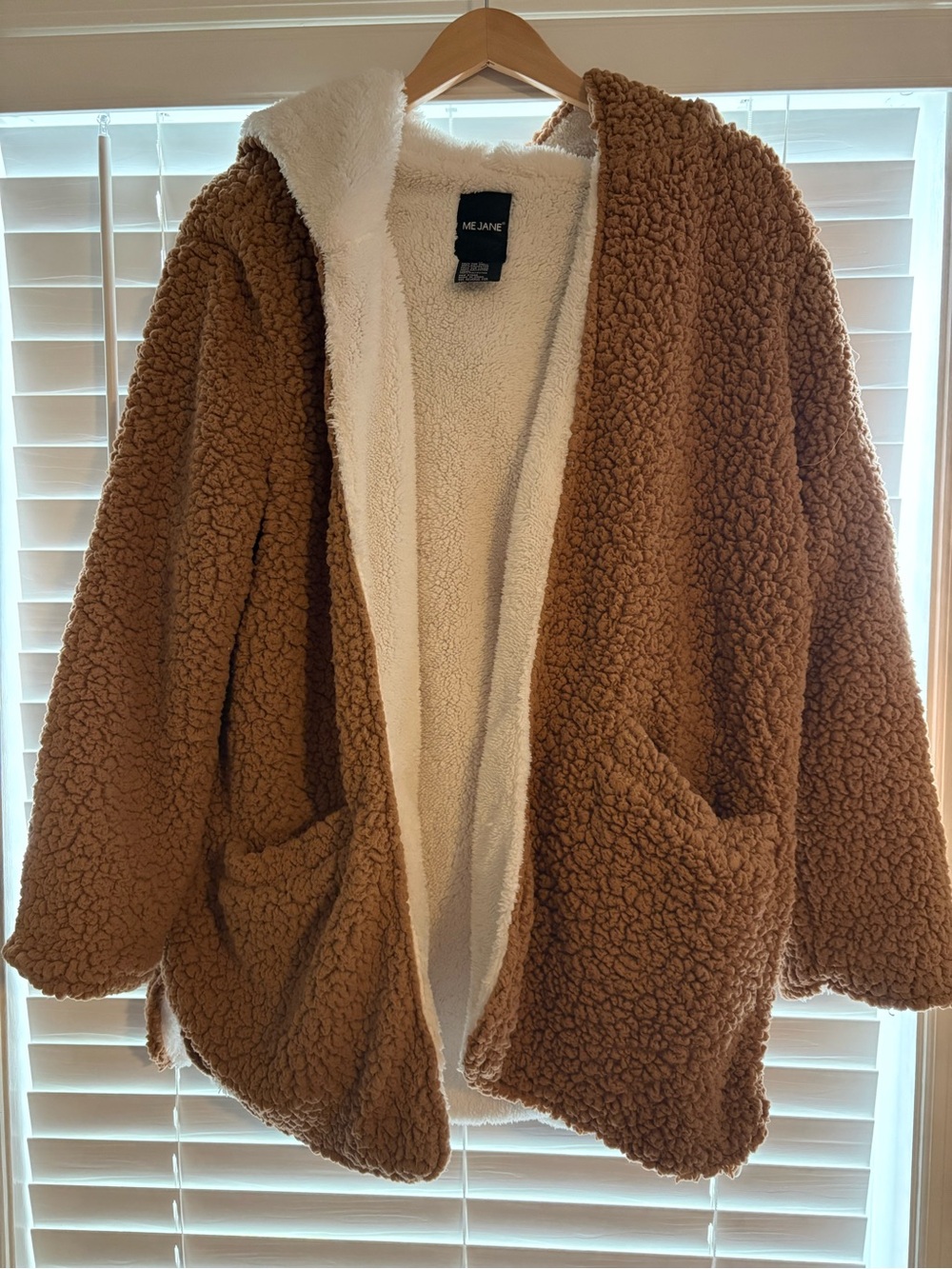 ME JANE Camel Teddy Hooded Coat with Cream Lining